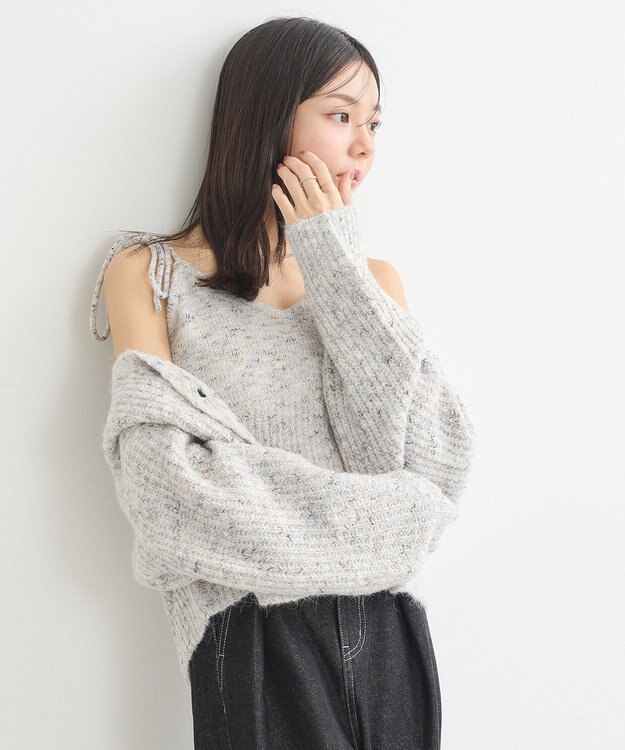 earth music&ecology 【WEB限定】SET2点ショートカーディガン＋リボンキャミソール Light Gray