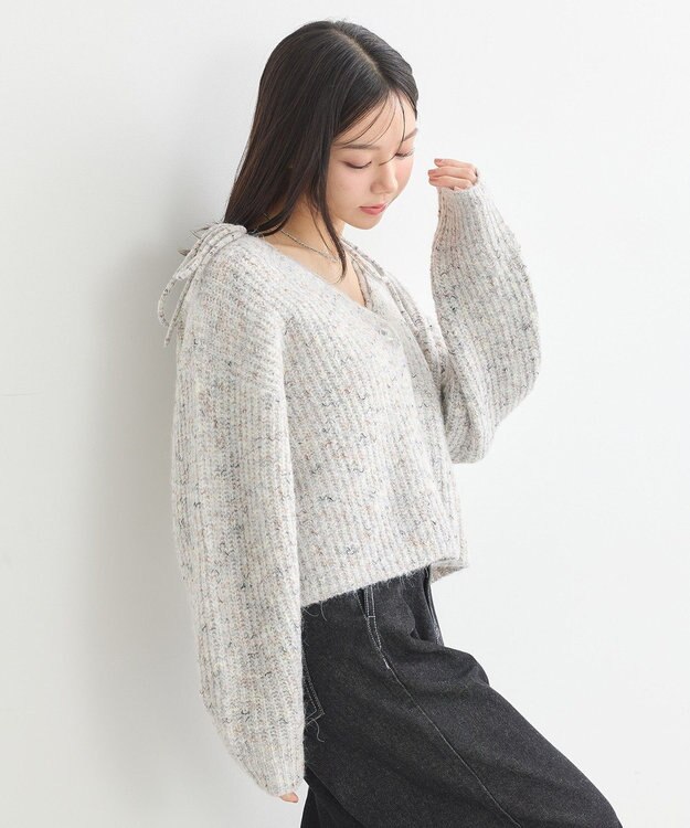 earth music&ecology 【WEB限定】SET2点ショートカーディガン＋リボンキャミソール Light Gray