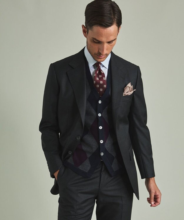 GOTAIRIKU 【家庭洗濯可能】イタリア糸 ハイゲージ ベスト ネイビー系4