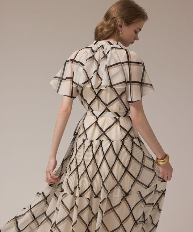 GRACE CONTINENTAL チェックプリントプリーツワンピース ベージュ
