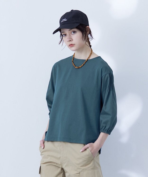 J.PRESS YORK STREET 【WOMEN】ファブリックスリーブ　プルオーバー ダークグリーン系