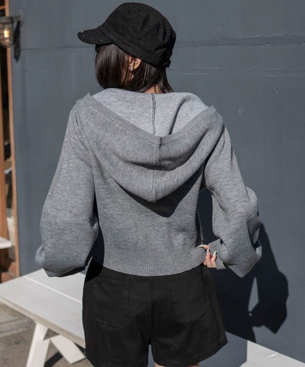 WEGO グラフィックジャガードニットZIPパーカー グレー