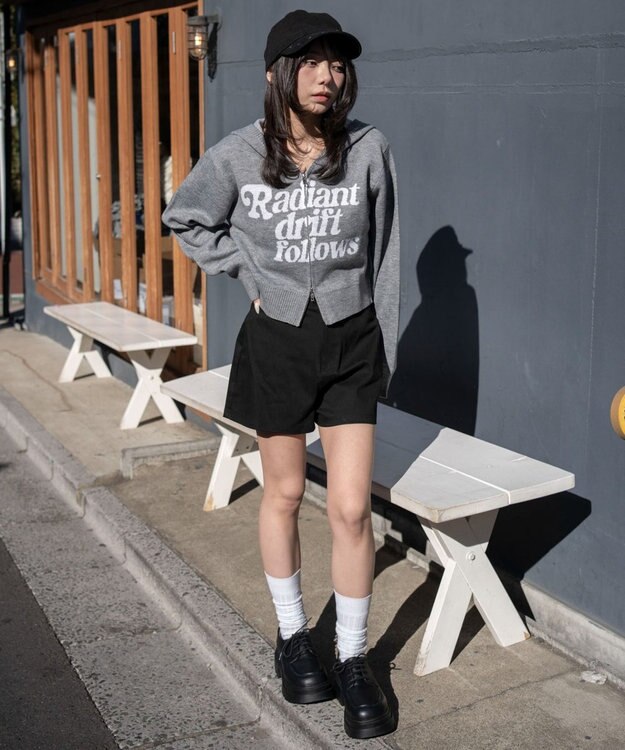 WEGO グラフィックジャガードニットZIPパーカー グレー