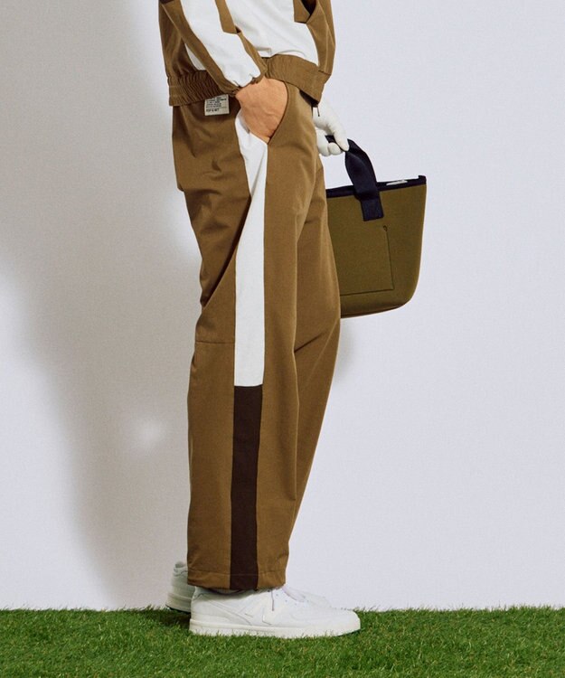 PW CIRCULUS 【MEN】サイドラインストレートワイドパンツ ゴルフ カーキ系