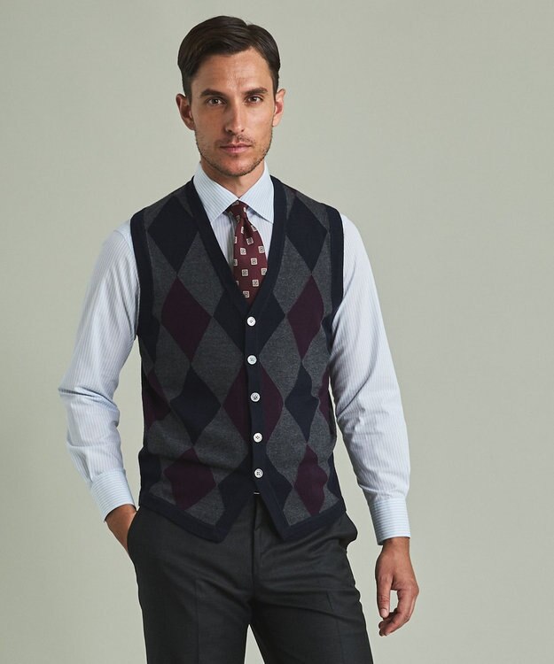 GOTAIRIKU 【家庭洗濯可能】イタリア糸 ハイゲージ ベスト ネイビー系4