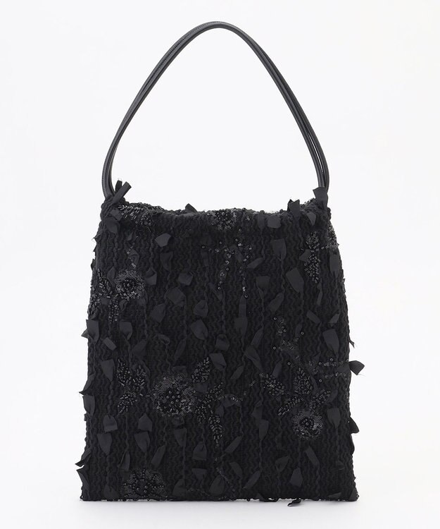 自由区 【カトリエムブーケ】Tweed a fleurs et rubans ドロストバッグ ブラック