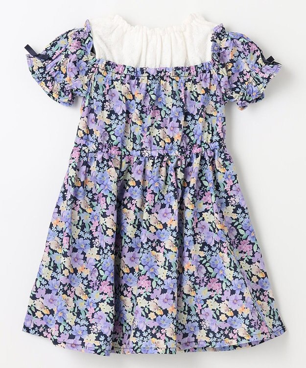 ANY KIDS オンオフショルダー ガーリー ワンピース ネイビー花柄