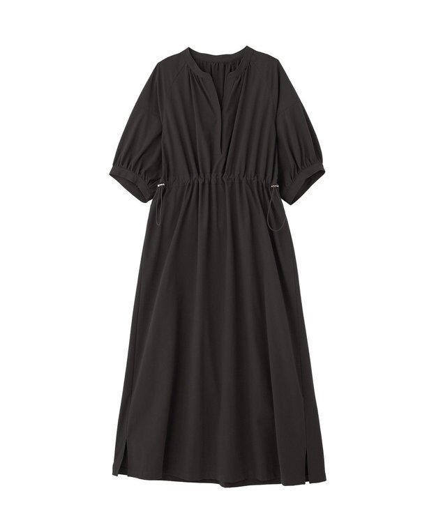 YECCA VECCA <<UVカット>>ドロストギャザー袖ワンピース Black