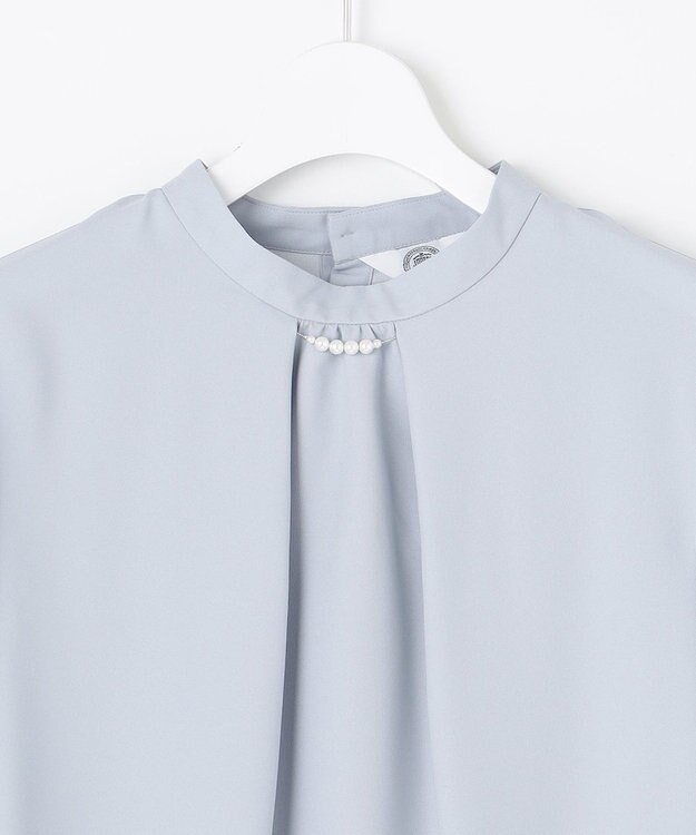 J.PRESS LADIES L 【洗える】ヌーディスバックサテン スタンドカラー ブラウス サックスブルー系