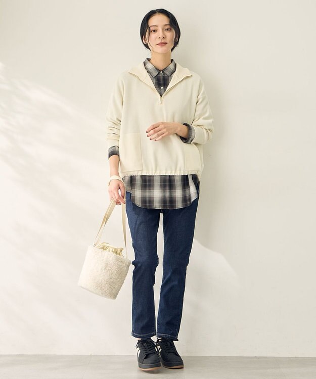 ANY L スウェットライクハーフジップニット エクリュ