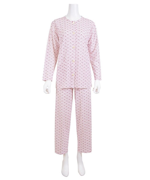 Wing 【数量限定　特別価格】 パジャマ 長袖 長ズボン 綿100% 天竺素材 やわらかな肌ざわり 前開きタイプ 丸首 EP5910 ウイング／ワコール ピンク