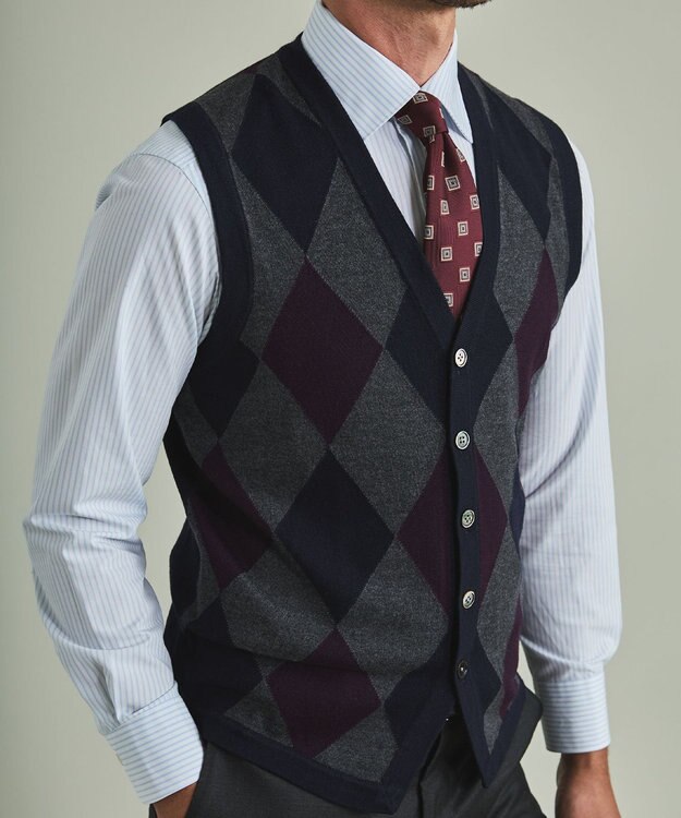 GOTAIRIKU 【家庭洗濯可能】イタリア糸 ハイゲージ ベスト ネイビー系4