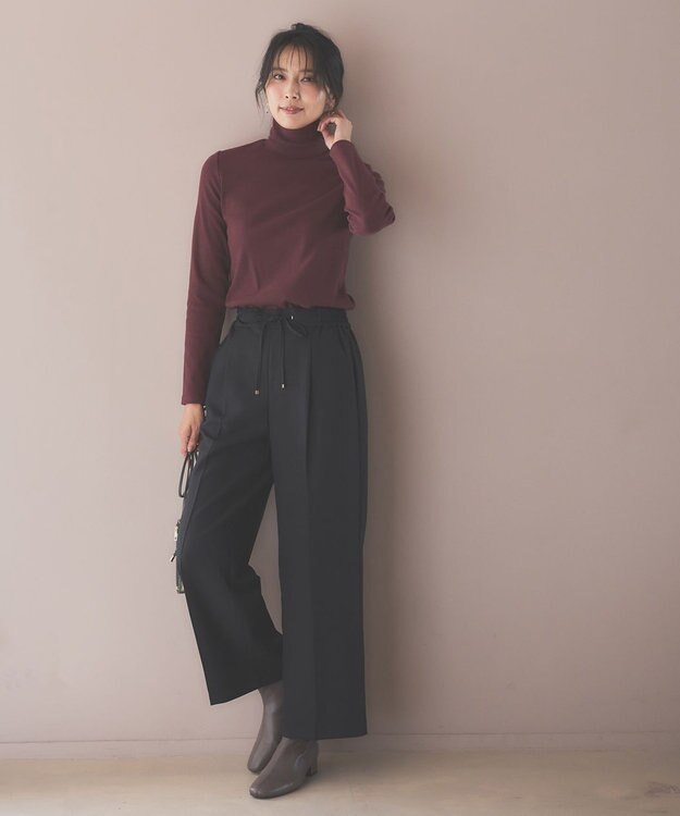 ANY 【洗濯機可能/セットアップ対応/ウエストゴム】イージィケア美脚ワイドパンツ ブラック