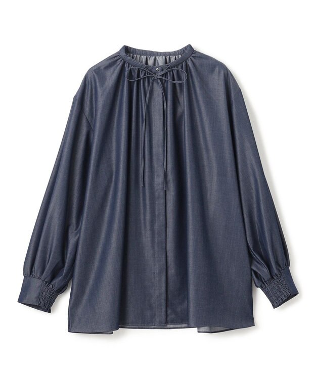 UNFILO シャンブレーデニム ギャザーブラウス インディゴ