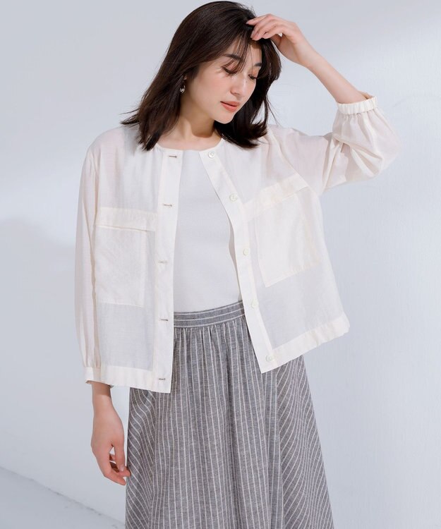 23区 【洗える】リネンコットンストライプ ギャザー スカート ダークブラウンストライプ