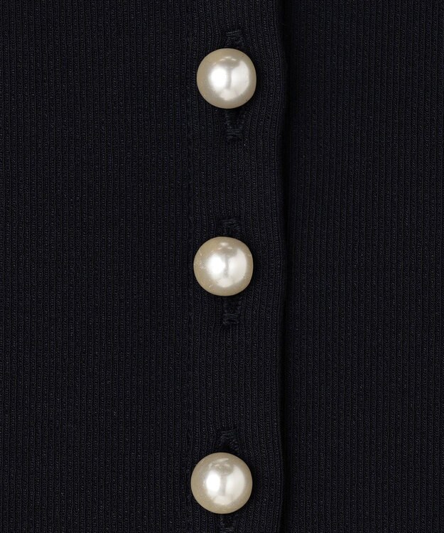 UNFILO ドライタッチリブ カーディガン ネイビー×パールボタン