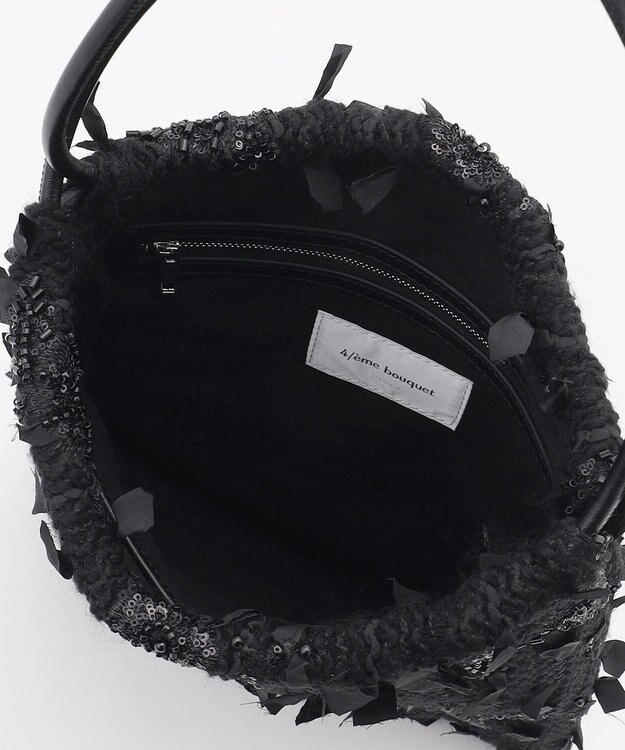 自由区 【カトリエムブーケ】Tweed a fleurs et rubans ドロストバッグ ブラック