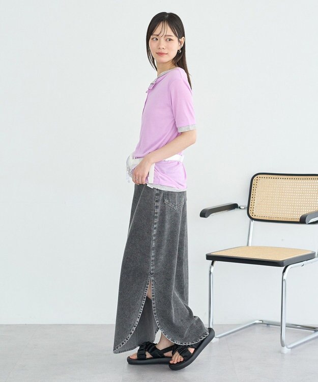 earth music&ecology サイドスリットデニムロングスカート Black