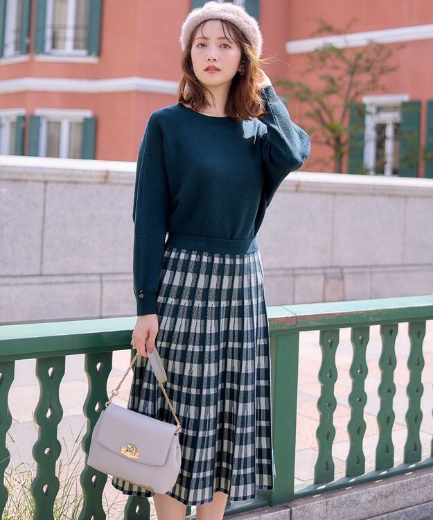 ANY SIS 【2SET】ニットスカート セットアップ ブルーグリーン系チェック