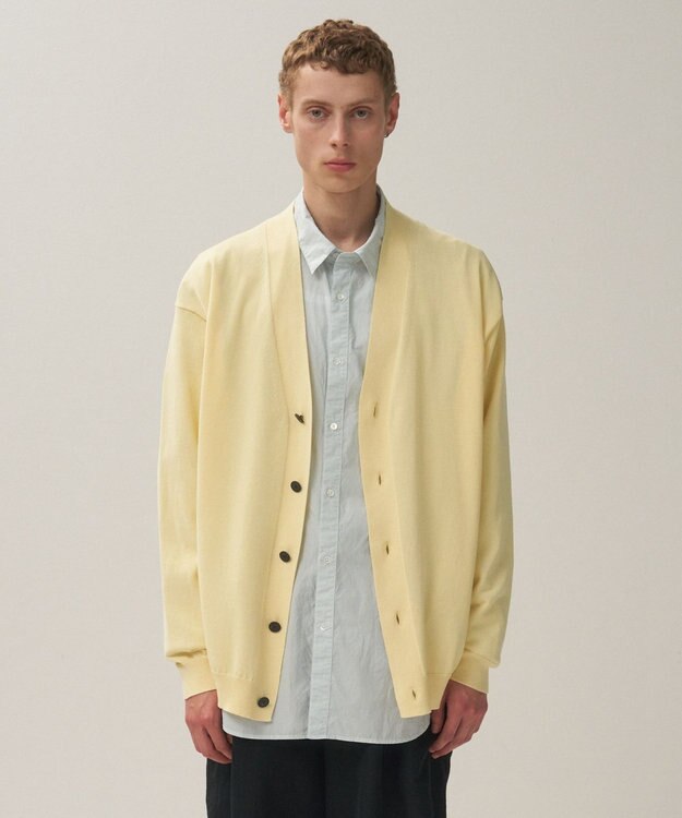 ATON COTTON WASHI KNIT | オーバーサイズニットカーディガン - UNISEX YELLOW