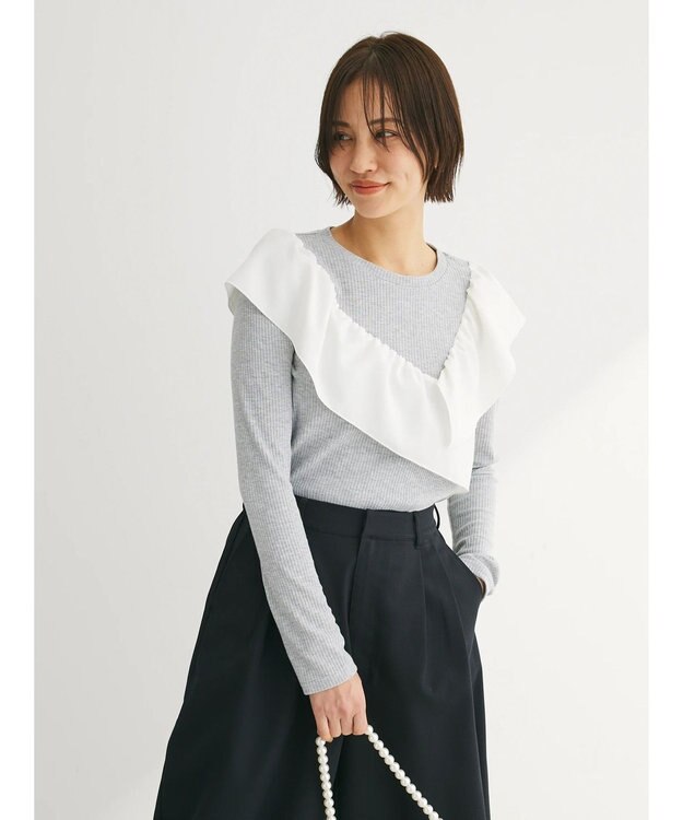 Green Parks ・ＳＵＧＡＲ　ＳＰＯＯＮ　アシンメトリーフリルロンＴＥＥ Gray Mixture