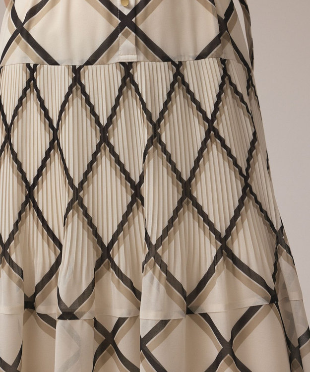 GRACE CONTINENTAL チェックプリントプリーツワンピース ベージュ