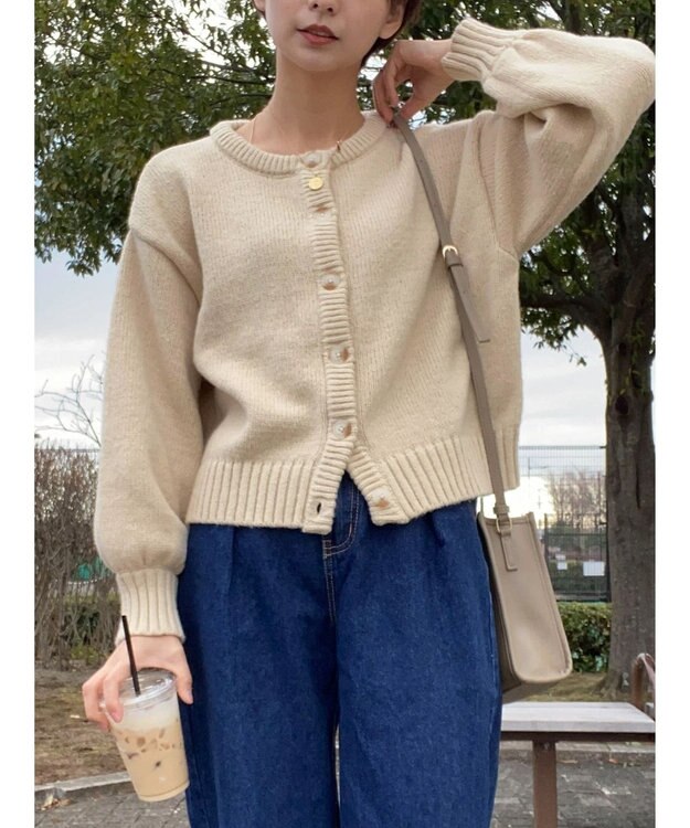 Green Parks クルーネックカーディガン Beige