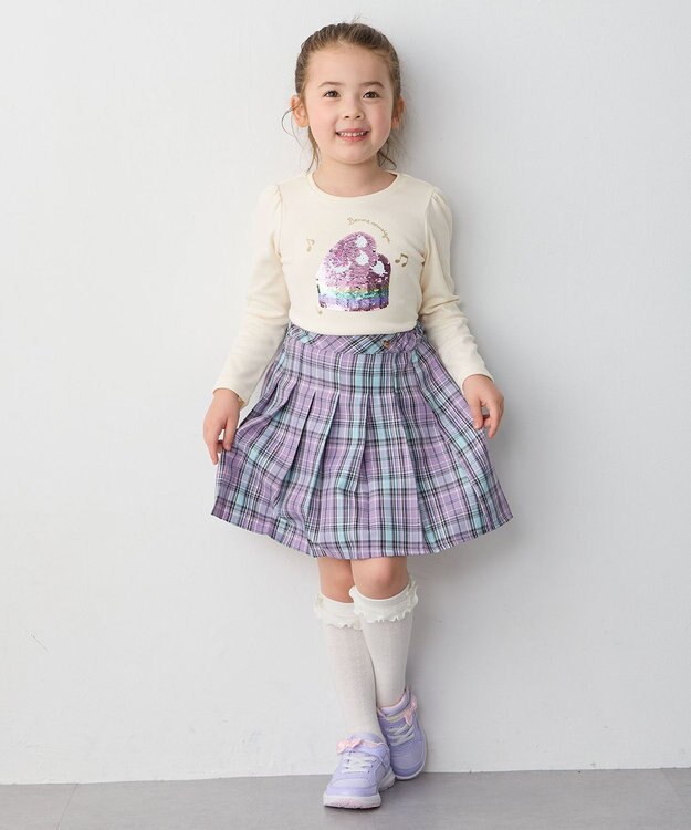 ANY KIDS ラメチェックプリーツスカパン ラベンダー系