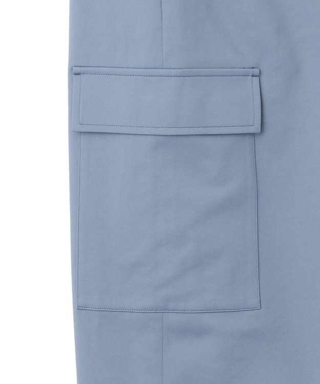 ICB 【UVカット・吸水速乾・洗える】シェルタリングドライサテン  ワイドストレートカーゴパンツ ブルー系