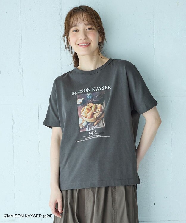 ANY 【MAISON KAYSERコラボ】フォトプリント半袖Tシャツ チャコール×バスケット