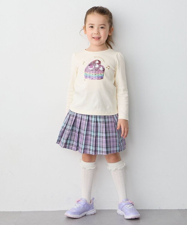 ANY KIDS ラメチェックプリーツスカパン ラベンダー系