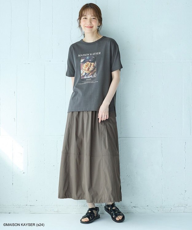 ANY 【MAISON KAYSERコラボ】フォトプリント半袖Tシャツ チャコール×バスケット