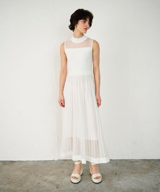 GRACE CONTINENTAL ラメシアープリーツニットワンピース ホワイト