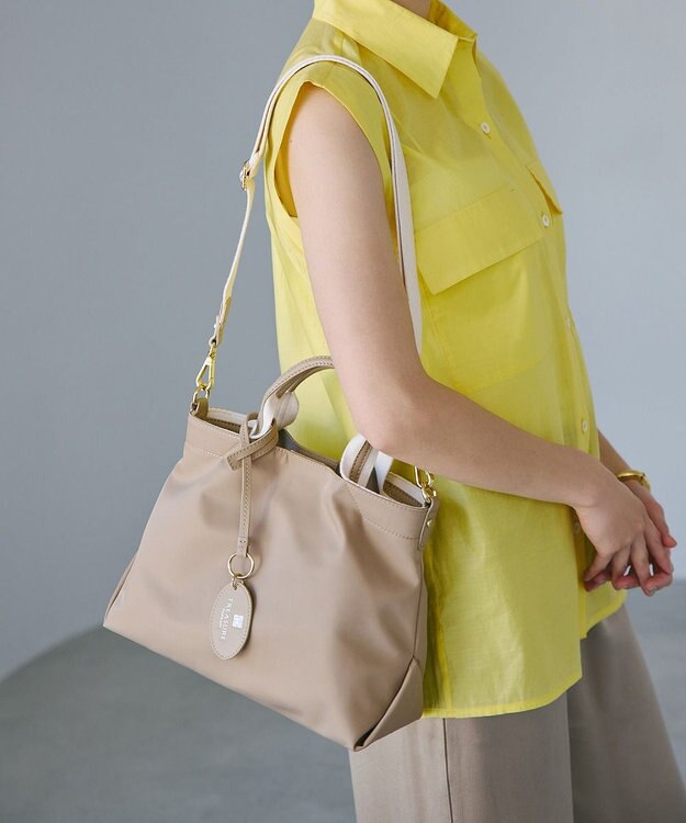 TOPKAPI 【TREASURE TOPKAPI】】ストライプハンドル ナイロン 2way ミニ トートバッグ ライトベージュ