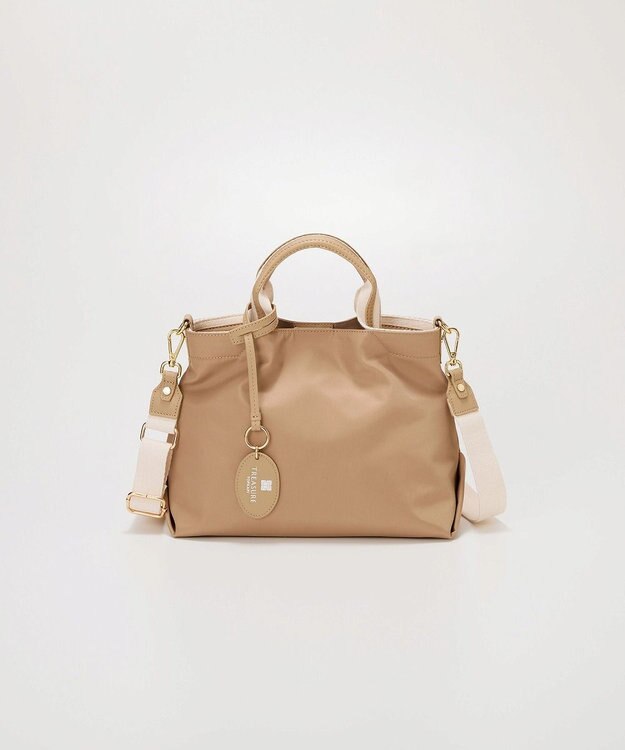 TOPKAPI 【TREASURE TOPKAPI】】ストライプハンドル ナイロン 2way ミニ トートバッグ ライトベージュ