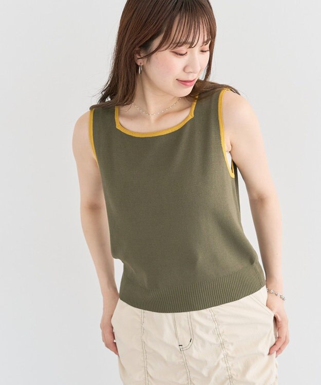 Green Parks ・ＥＬＥＮＣＡＲＥ　ＤＵＥ　バイカラーニットタンク Khaki