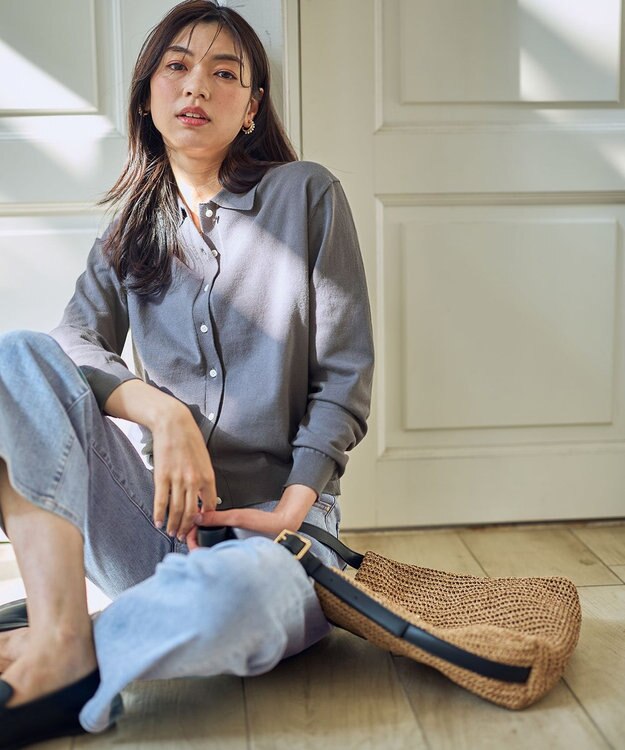 ANY コットンブレンドポロカーデ スレート