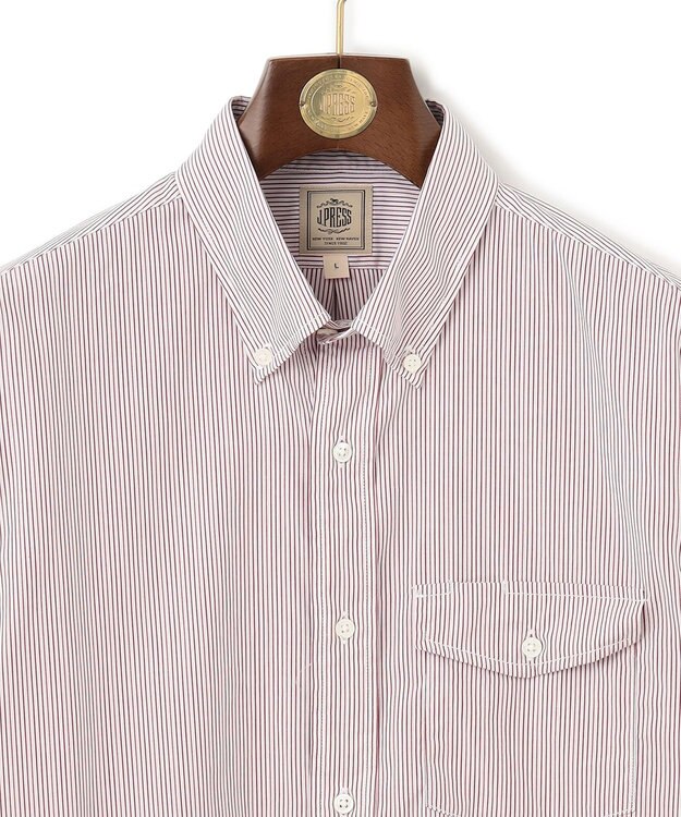 J.PRESS MEN ポプリンマルチストライプ ボタンダウンシャツ ワイン系1