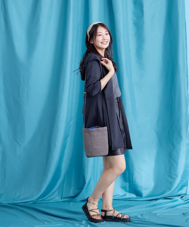 Tiaclasse L 【洗える】ポンチフードカーディガン ネイビー