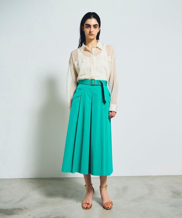 GRACE CONTINENTAL グログランタックフレアスカート グリーン