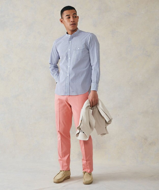 J.PRESS MEN ポプリンマルチストライプ バンドカラーシャツ ネイビー系1