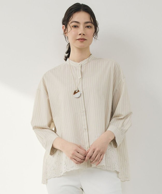 自由区 エンブロイダリーブロードバンドカラー ブラウス フラックス×オフ