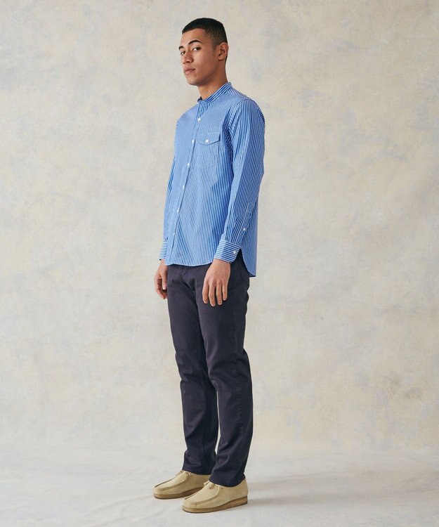 J.PRESS MEN ポプリンマルチストライプ バンドカラーシャツ ブルー系1