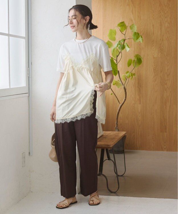 WEGO 【ANGIE VINTAGE】サテンレースドッキングレイヤードトップス ホワイトその他