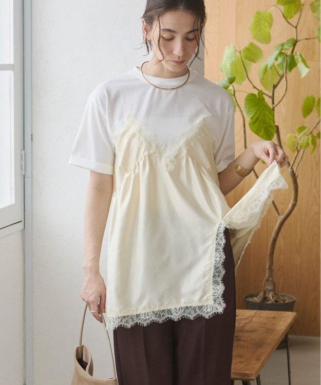 WEGO 【ANGIE VINTAGE】サテンレースドッキングレイヤードトップス ホワイトその他