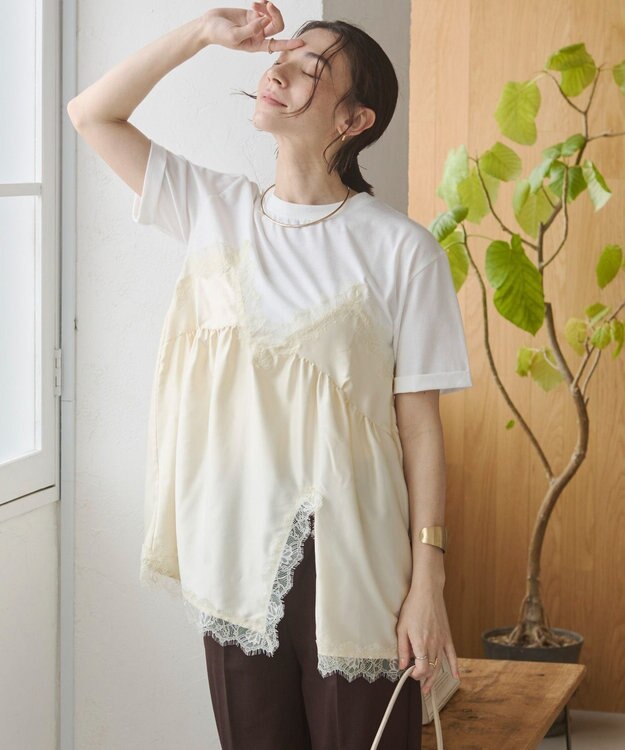 WEGO 【ANGIE VINTAGE】サテンレースドッキングレイヤードトップス ホワイトその他