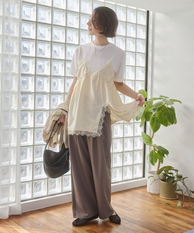 WEGO 【ANGIE VINTAGE】サテンレースドッキングレイヤードトップス ホワイトその他