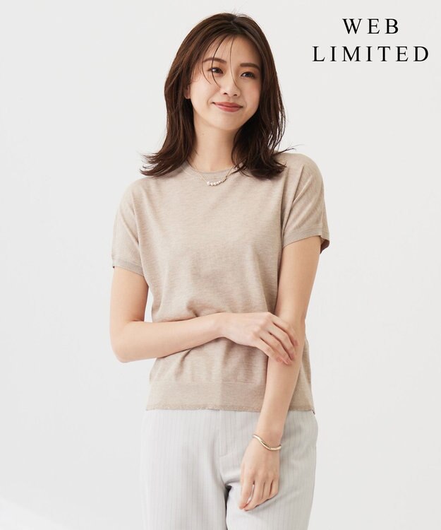 J.PRESS LADIES L 【WEB限定・洗える】Vis/Peスパーク ラメ配色 ニット ベージュ系