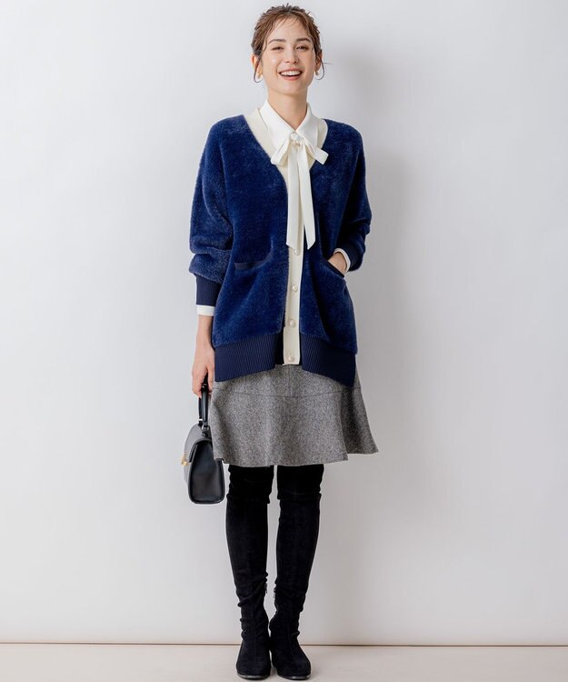 組曲 ナイロンファーニット カーディガン ネイビー系