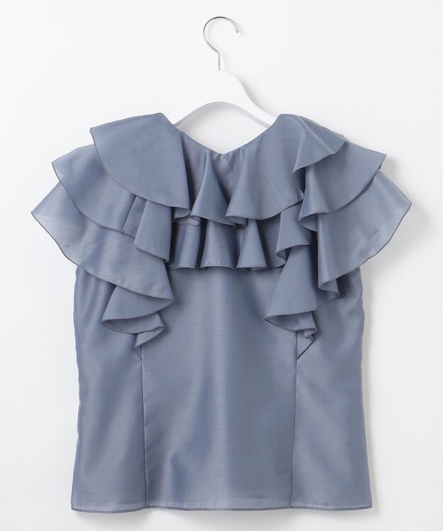 Feroux 【洗える】エアリーフリル ブラウス ブルー系